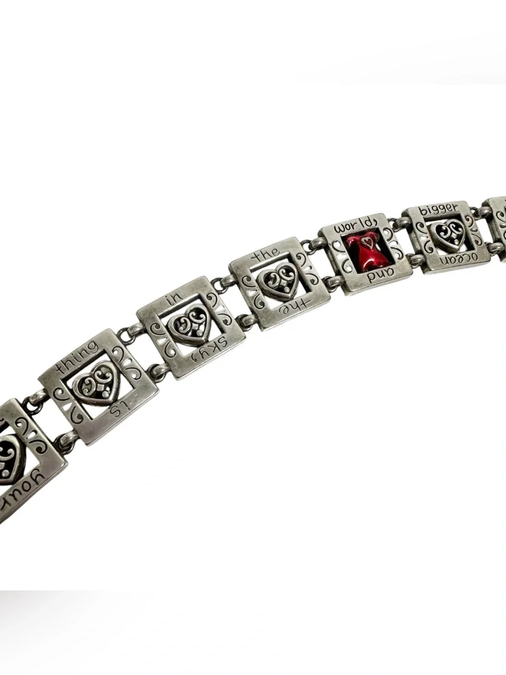 Brighton Silver & Red Heart Dress Engraved Motivational Quote Bracelet